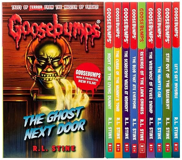 a collection of books on a shelf of Goosebumps  from Books in Chronological Order