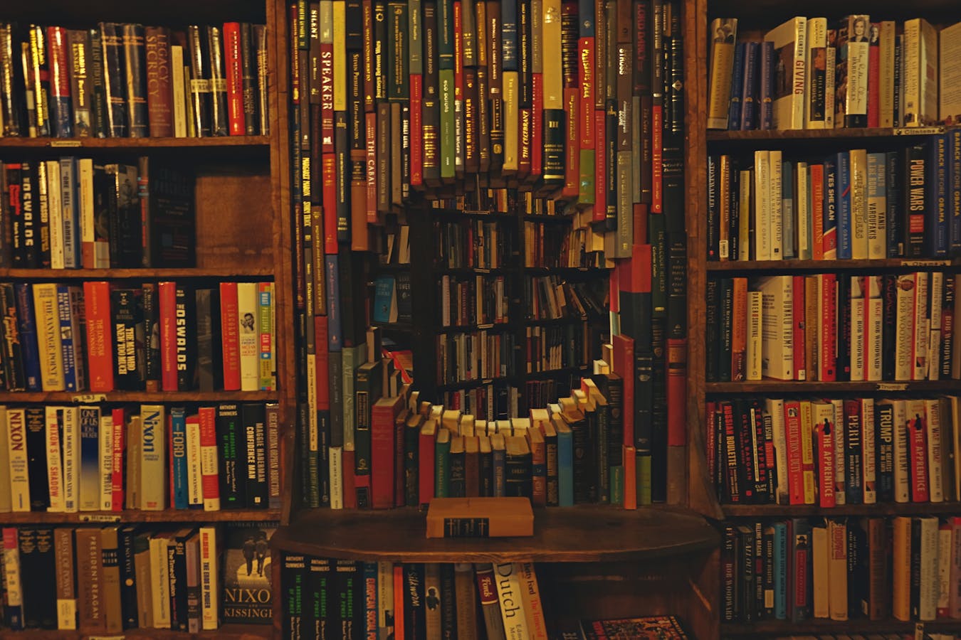 Charming bookstore with unique circular book arrangement creating visual interest and appeal from Best Science Fiction Books of 2025